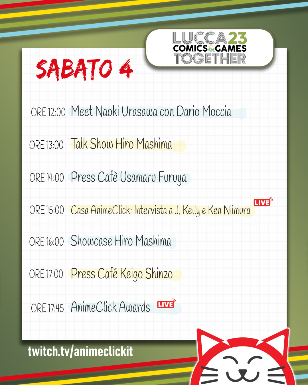 AnimeClick al Lucca Comics 2023: tutti i nostri appuntamenti su Twitch AnimeClick al Lucca Comics 2023: tutti i nostri appuntamenti su Twitch